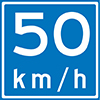 blauw vierkant verkeersbord met snelheid