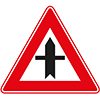 driehoekig wit verkeersbord met rode rand en doorkruiste zwarte pijl