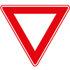 driehoekig bord met punt naar beneden en rode rand