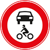 wit rond verkeersbord met rode rand en een motorrijder en auto