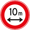 wit verkeersbord met rode rand en 10m en pijl