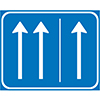 Blauw rechthoekig verkeersbord met 2 pijlen links en 1 pijl rechts