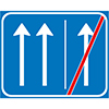 Blauw rechthoekig verkeersbord met 2 pijlen links en 1 pijl rechts met een rode streep