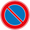blauw verkeersbord met rode rand en diagonale rode streep