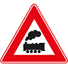 driehoekig verkeersbord rode rand  en zwarte trein