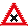 driehoekig verkeersbord rode rand met zwarte x